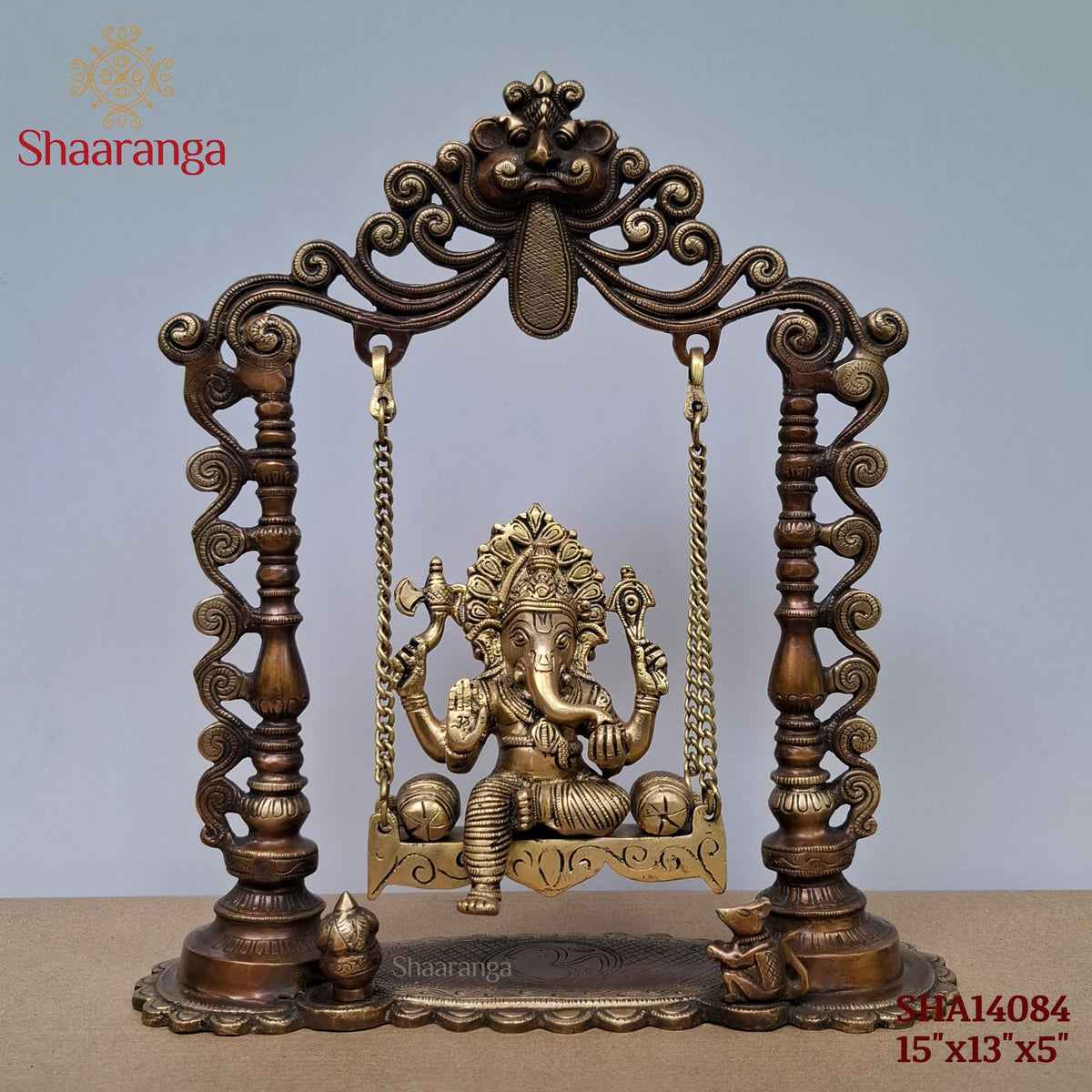 15 Inches Two-Tone Brass Ganesha on Ornamental Swing