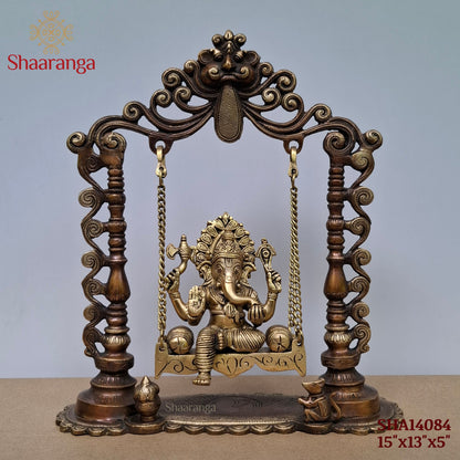 15 Inches Two-Tone Brass Ganesha on Ornamental Swing