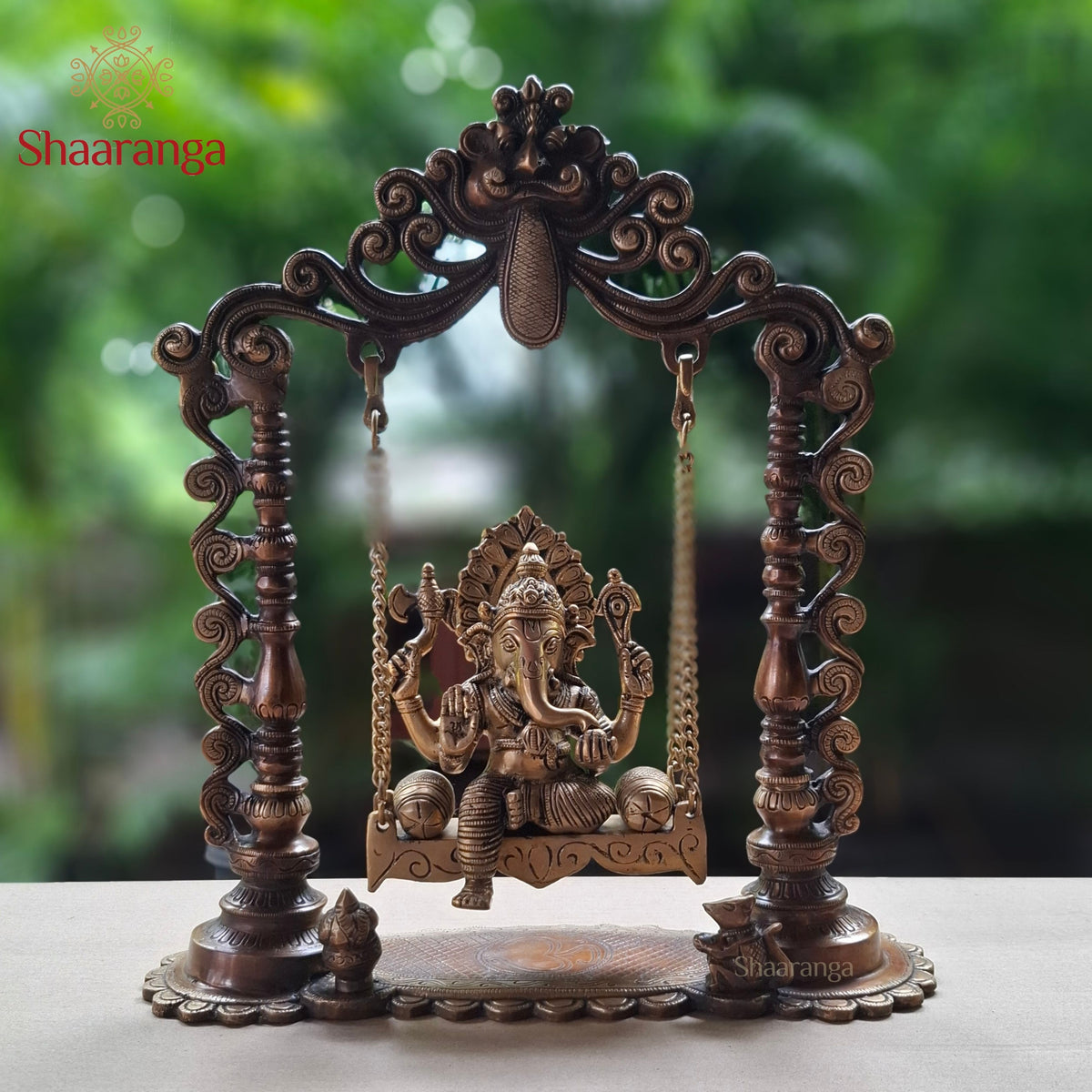 15 Inches Two-Tone Brass Ganesha on Ornamental Swing