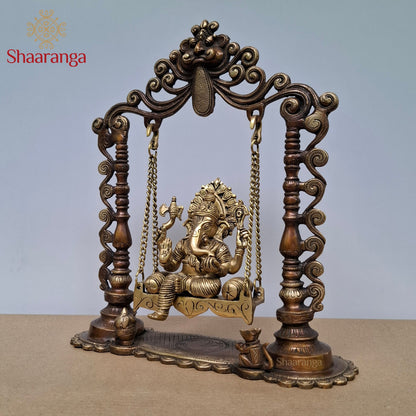 15 Inches Two-Tone Brass Ganesha on Ornamental Swing