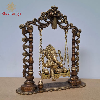 15 Inches Two-Tone Brass Ganesha on Ornamental Swing