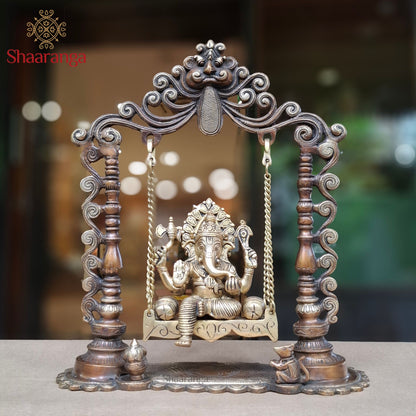 15 Inches Two-Tone Brass Ganesha on Ornamental Swing