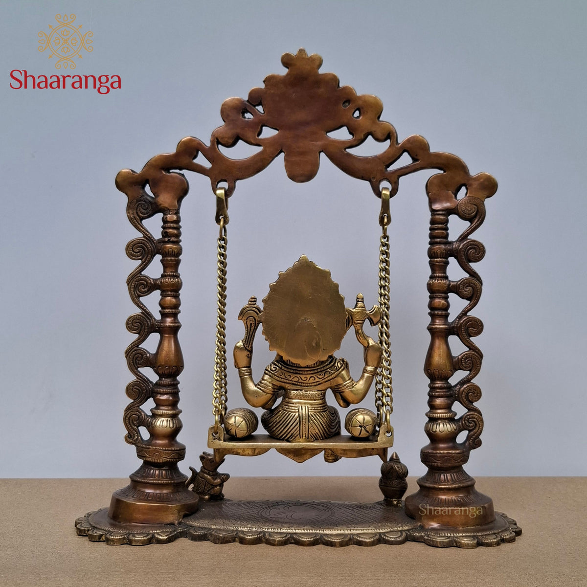15 Inches Two-Tone Brass Ganesha on Ornamental Swing