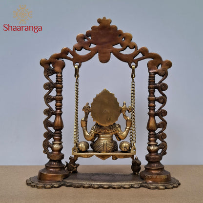 15 Inches Two-Tone Brass Ganesha on Ornamental Swing