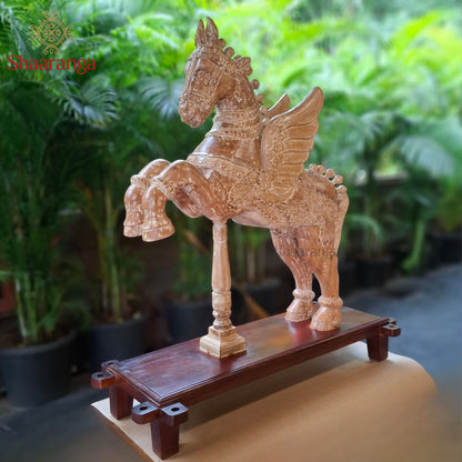 42-Inch South Indian Temple-Inspired Wooden Winged Horse