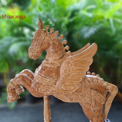 42-Inch South Indian Temple-Inspired Wooden Winged Horse