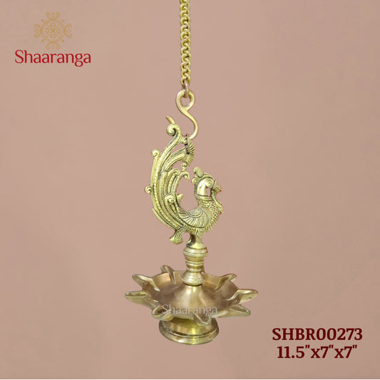 Brass 11.5 Inches Annam Multi-Diya Hanging Lamp — A Glowing Expression of Indian Heritage