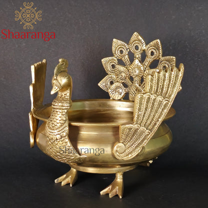 8.5 Inches Brass Urli Peacock