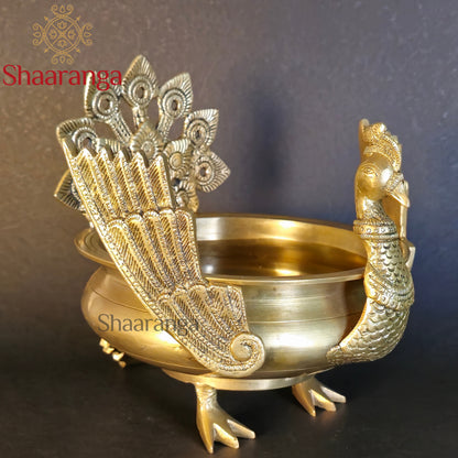 8.5 Inches Brass Urli Peacock
