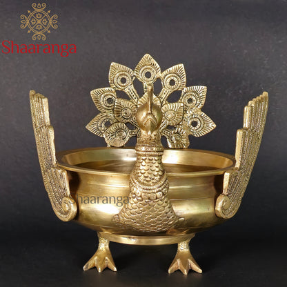 8.5 Inches Brass Urli Peacock