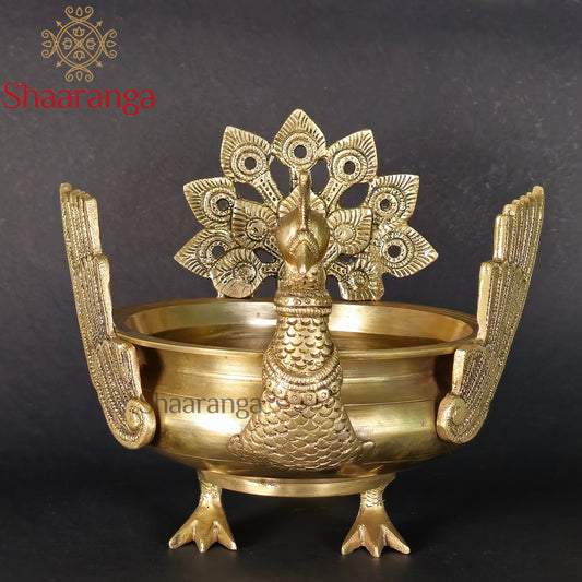 8.5 Inches Brass Urli Peacock