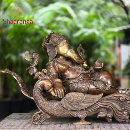 16.5 Inches Brass  Ganesha On Swan With Antique Finish.
