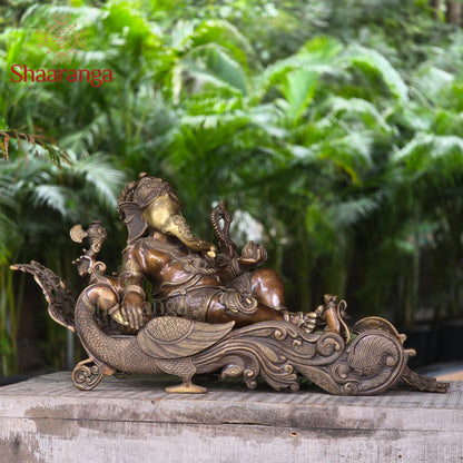 16.5 Inches Brass  Ganesha On Swan With Antique Finish.