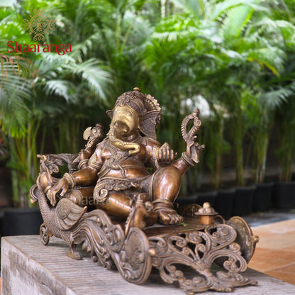 16.5 Inches Brass  Ganesha On Swan With Antique Finish.
