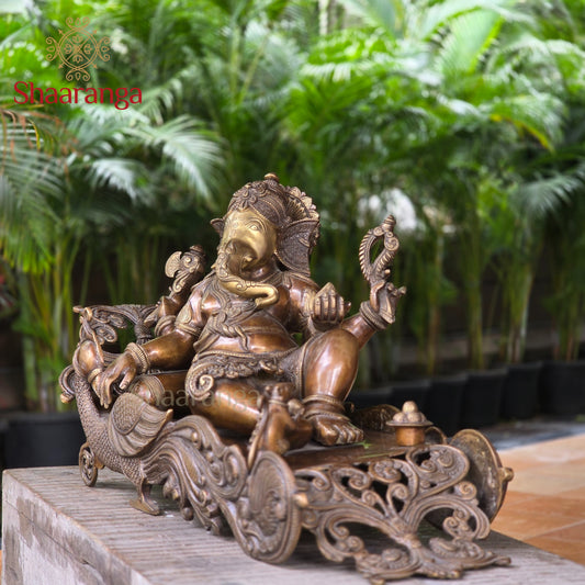 16.5 Inches Brass  Ganesha On Swan With Antique Finish.