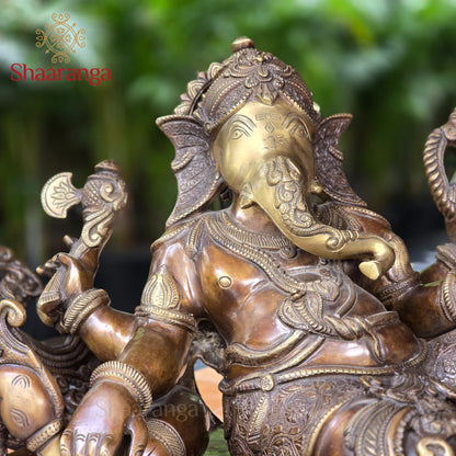 16.5 Inches Brass  Ganesha On Swan With Antique Finish.