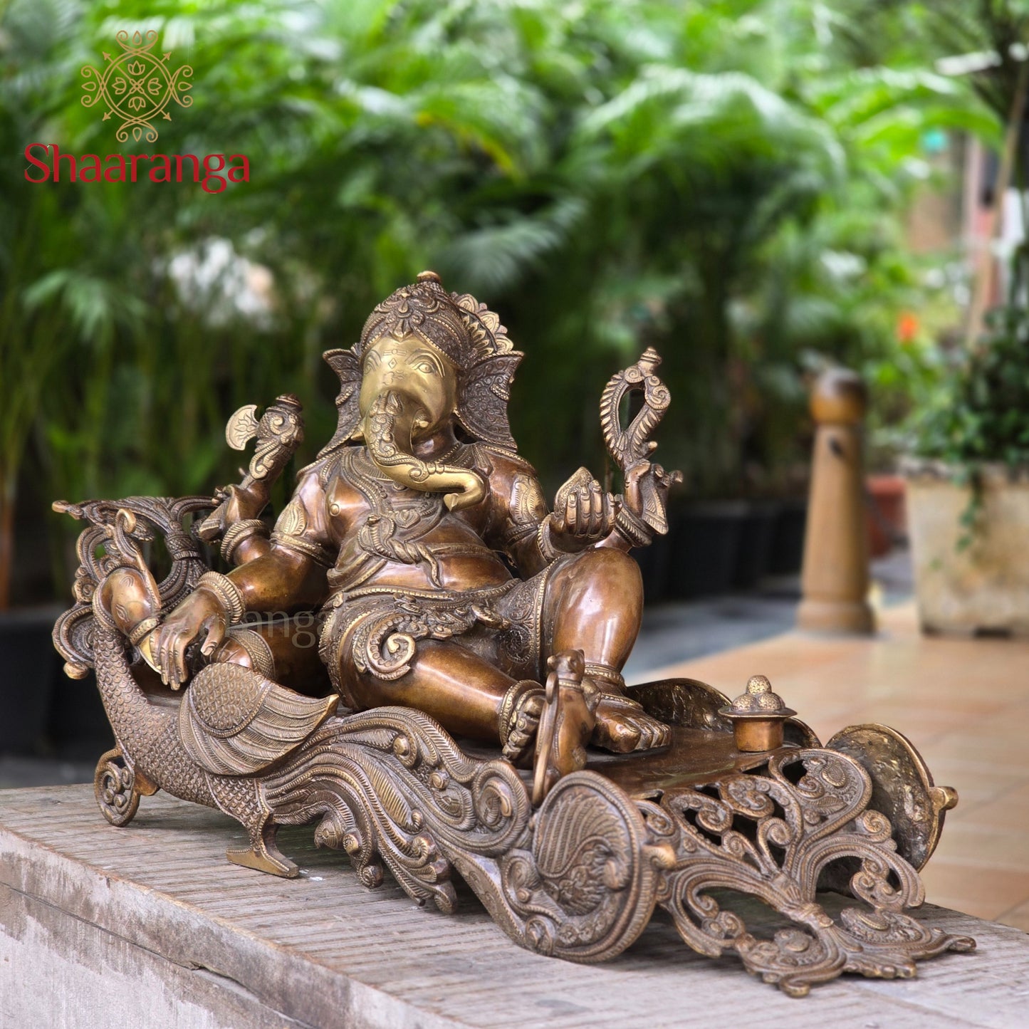 16.5 Inches Brass  Ganesha On Swan With Antique Finish.