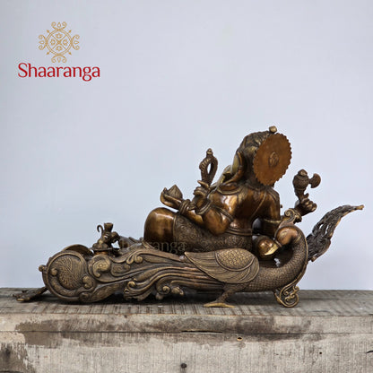 16.5 Inches Brass  Ganesha On Swan With Antique Finish.
