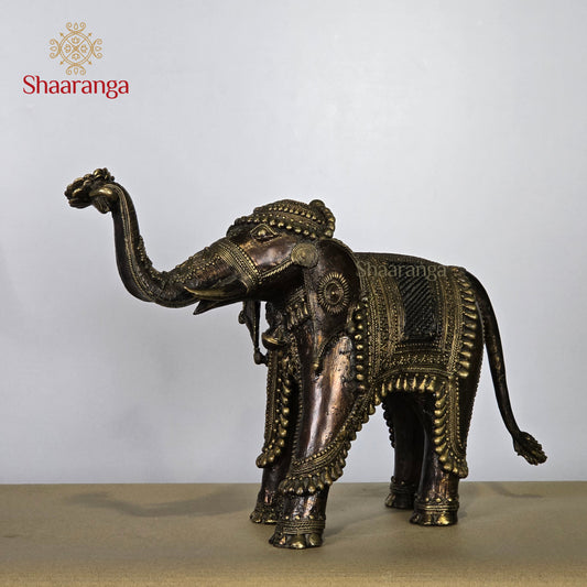 12 Inches Brass Elephant with Flower