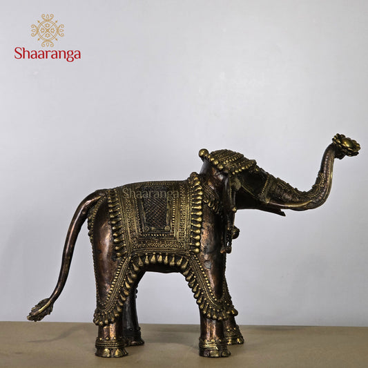12 Inches Brass Elephant with Flower