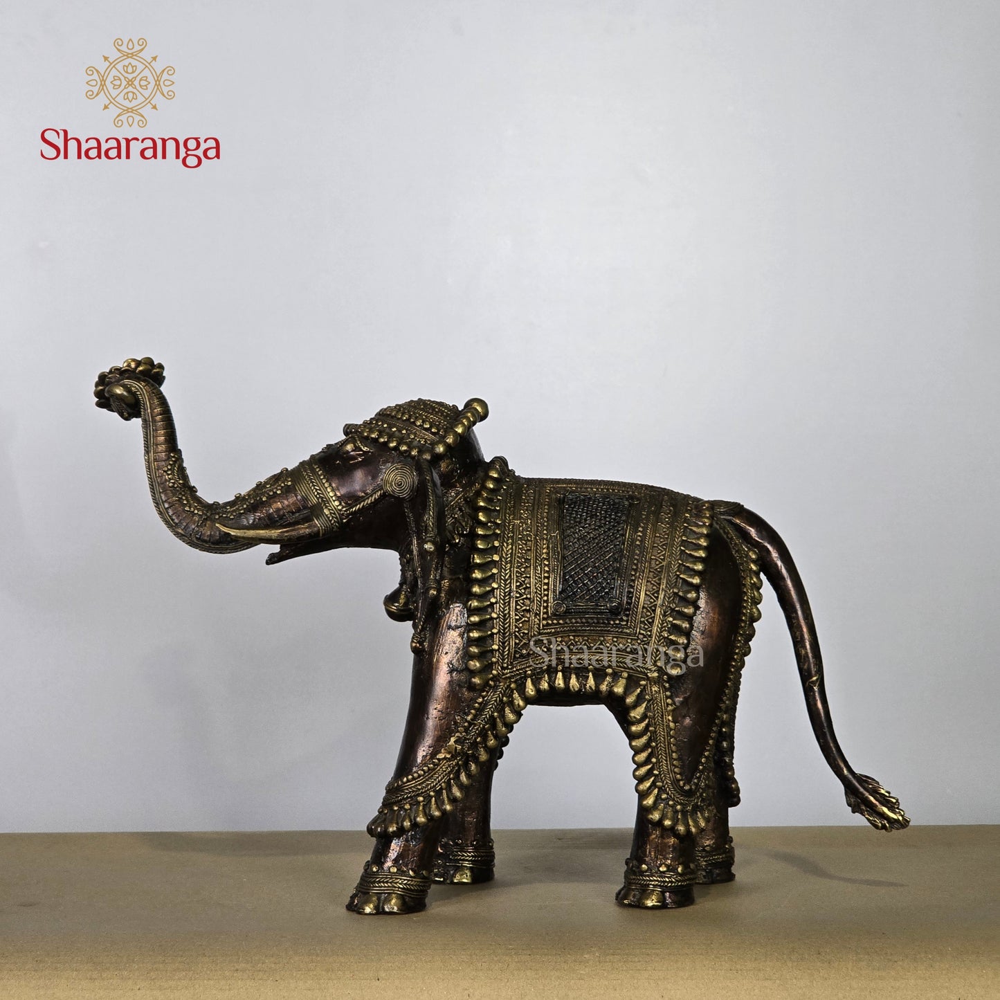 12 Inches Brass Elephant with Flower
