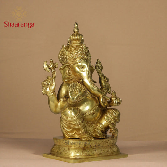 15.5 Inches Brass Ganesha on Base
