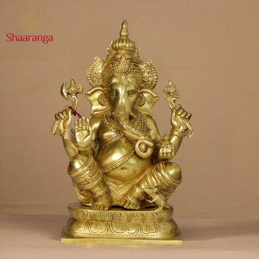 15.5 Inches Brass Ganesha on Base