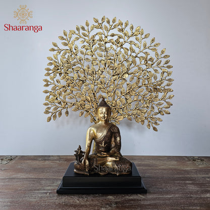 25 Inches Brass Tree Buddha Statue - Premium Meditation Decor