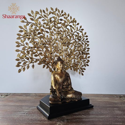 25 Inches Brass Tree Buddha Statue - Premium Meditation Decor