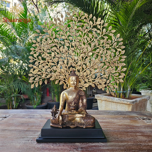 25 Inches Brass Tree Buddha Statue - Premium Meditation Decor
