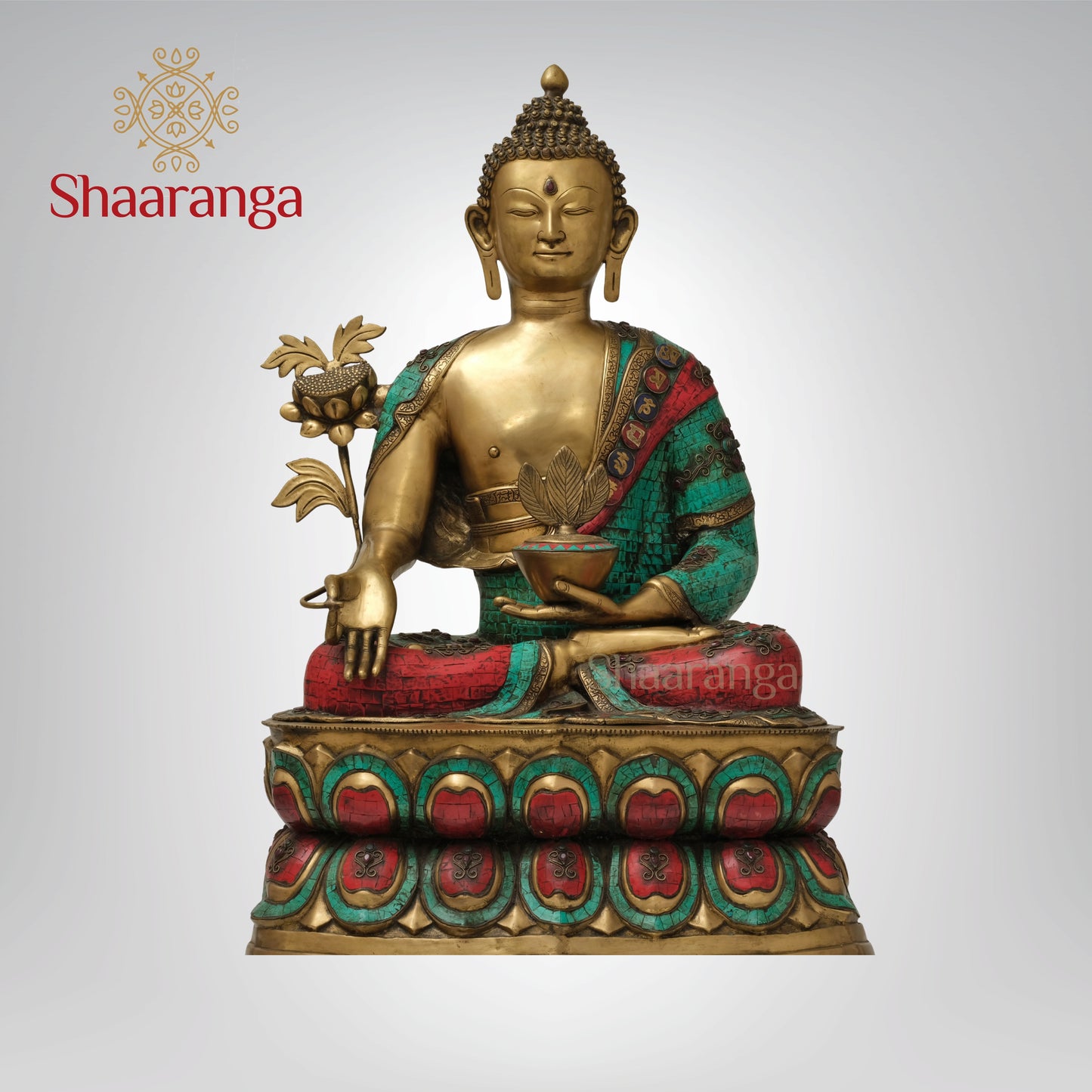 38 Inches Brass Buddha with Exclusive Stone Work