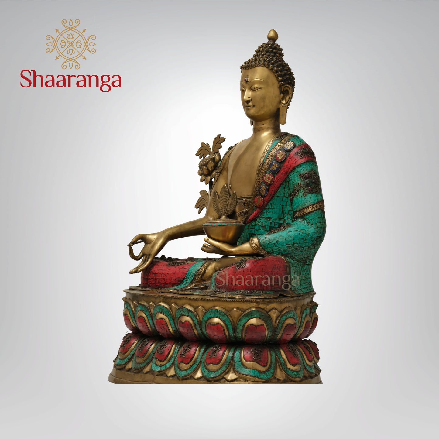 38 Inches Brass Buddha with Exclusive Stone Work