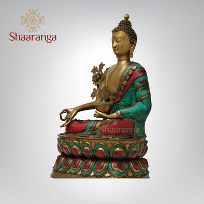 38 Inches Brass Buddha with Exclusive Stone Work