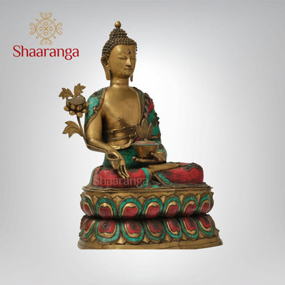 38 Inches Brass Buddha with Exclusive Stone Work