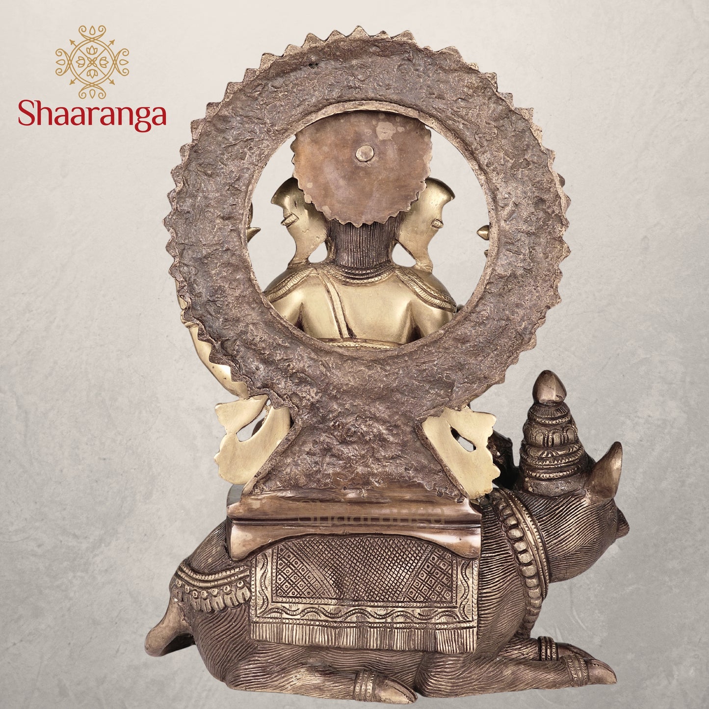 12 Inches Brass Ganesha idol Sitting on Rat in Two Tone finish.