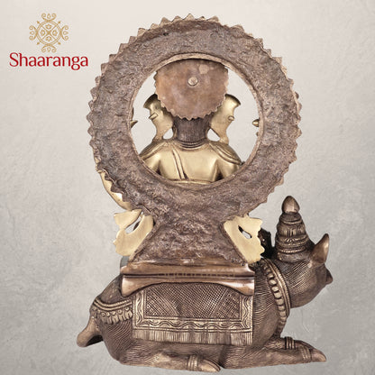 12 Inches Brass Ganesha idol Sitting on Rat in Two Tone finish.