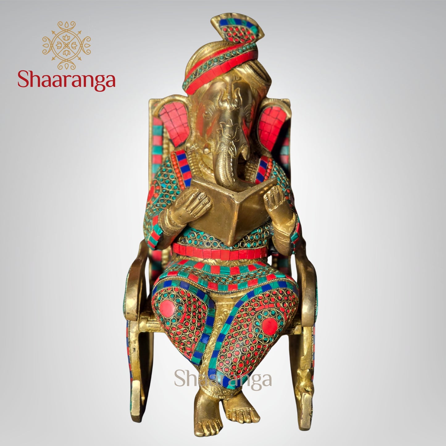 16 Inches Brass Rocking Chair Ganesha Idol with Stone work.