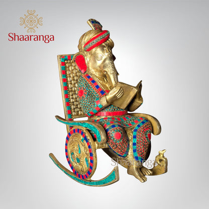 16 Inches Brass Rocking Chair Ganesha Idol with Stone work.