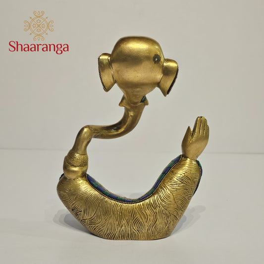 8 Inches Brass Modern Ganesha with Stone Work