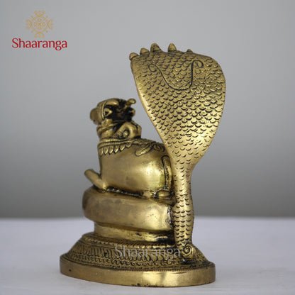 6 Inches Brass Nandi Seated with Snake - Premium Handcrafted Idol