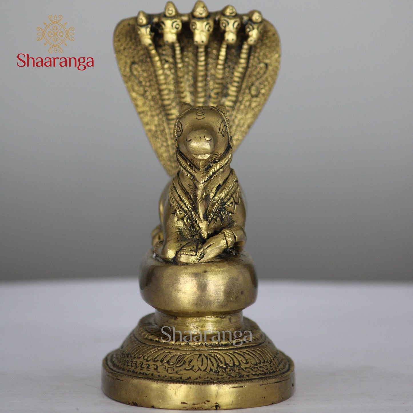 6 Inches Brass Nandi Seated with Snake - Premium Handcrafted Idol