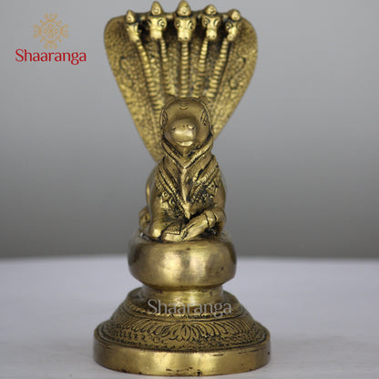 6 Inches Brass Nandi Seated with Snake - Premium Handcrafted Idol