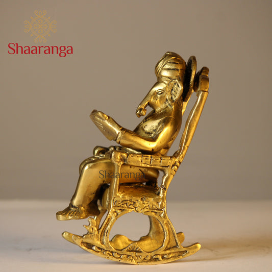 6 Inches Brass Rocking Chair Ganesha Idol.