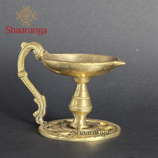 4 Inches Brass Deepam with Handle - Traditional Pooja Lamp