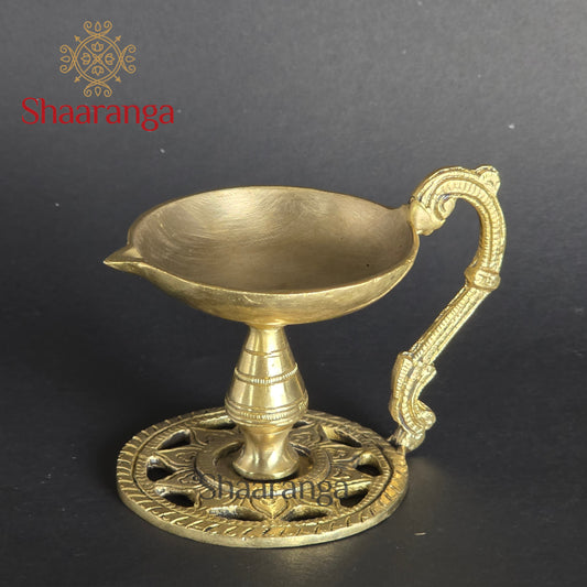 4 Inches Brass Deepam with Handle - Traditional Pooja Lamp