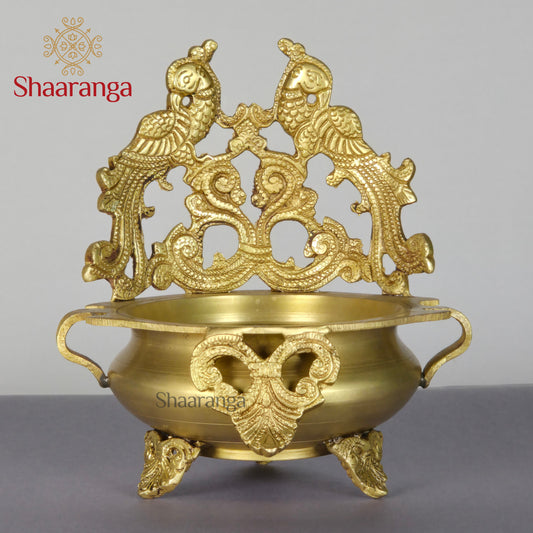 10.5 Inches Brass Urli Peacock pair design