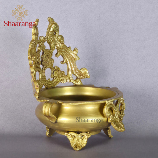 10.5 Inches Brass Urli Peacock pair design