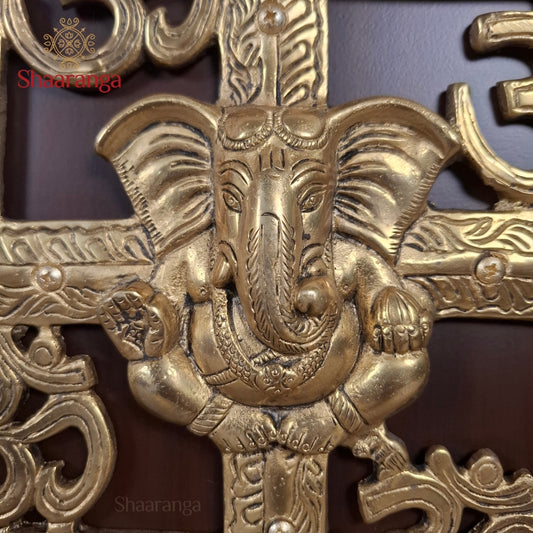 12 Inches  Brass Swastik With Wooden Frame