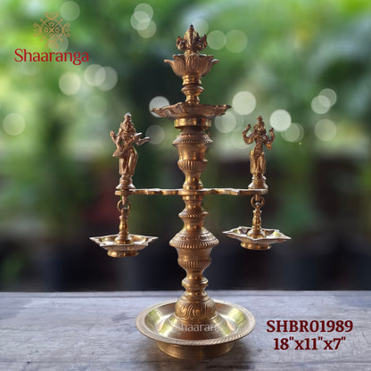 18 Inches Bronze Ornamental Lakshmi Ganesha Saraswathi Branch Lamp