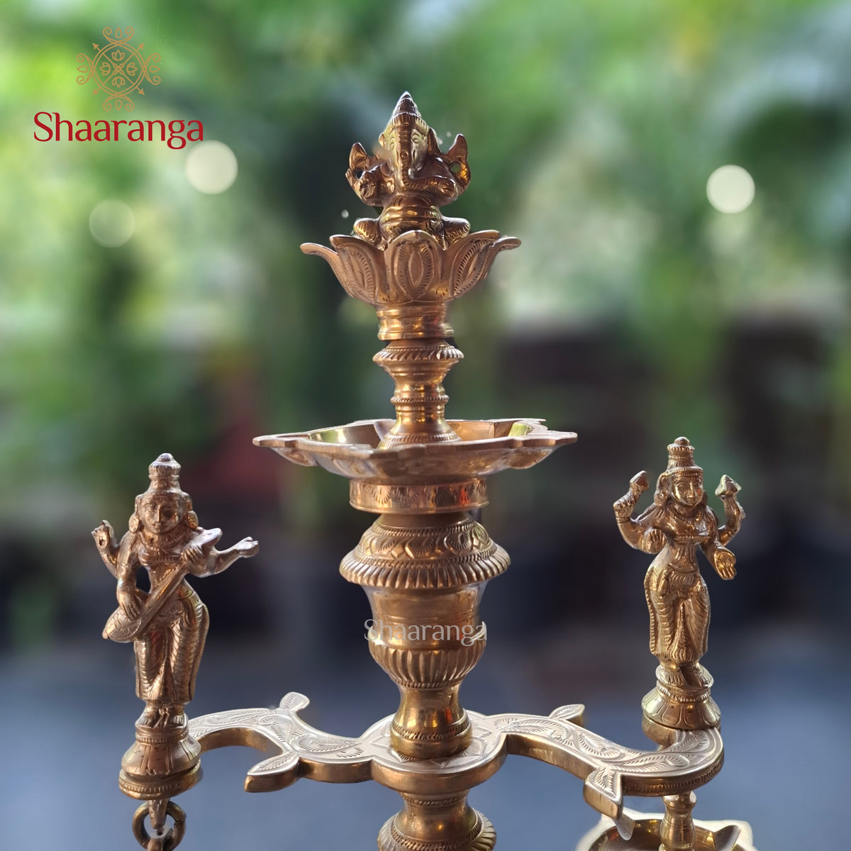 18 Inches Bronze Ornamental Lakshmi Ganesha Saraswathi Branch Lamp
